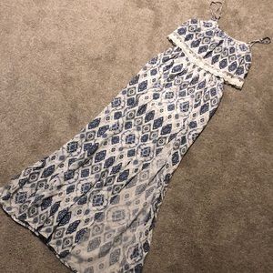 Altar'd State Blue & White Ruffled Maxi Dress, Size Small